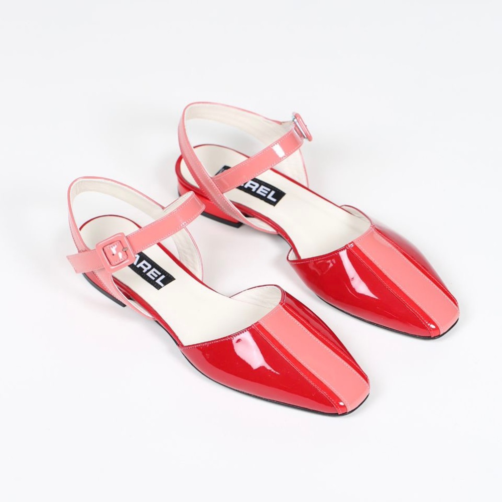 Carel Paris Berlingot Patent Leather Mary Jane Slingback Flats Red